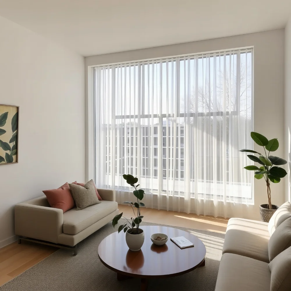 Estores y cortinas para hogares en Madrid – Soluciones ESSCREEN Salón luminoso con estores a medida instalados para mejorar privacidad y estética en hogares
